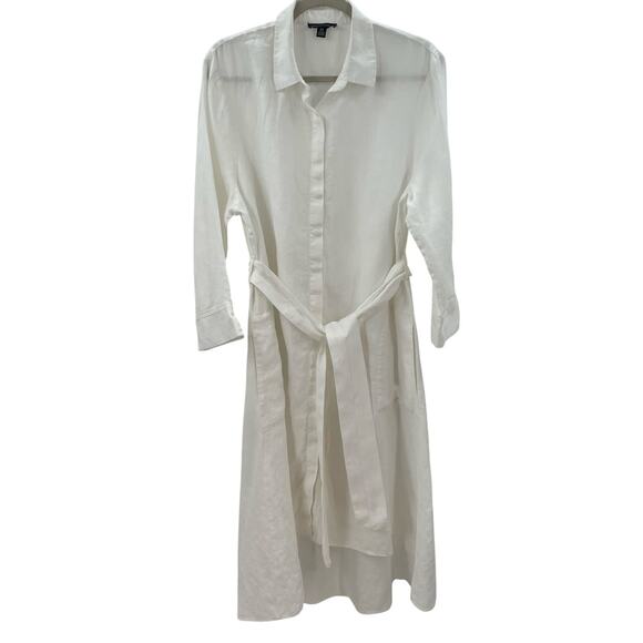 Saks Fifth Avenue Belted Linen Shirt Dress White XL - Picture 2 of 10